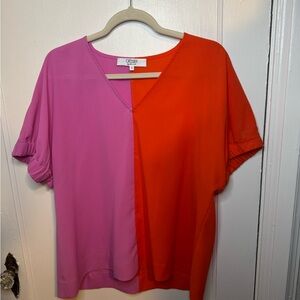 CROSBY by Mollie Burch V-Neck Top - Pink and Orange